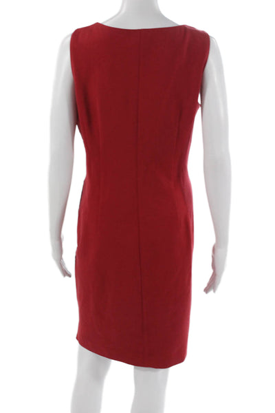 DKNY Women Sheath Dress Red Cotton Square Neck Sleeveless Knee Length Size 8