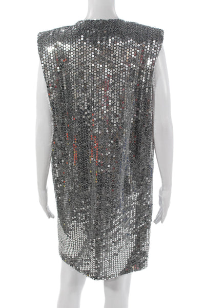 Zara Womens Silver Sleeveless Wrap Dress V Neck Polyester Short Size M