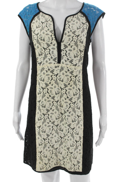 Nanette Lepore Women Sheath Floral V Neck Knee Length Black Dress Size 12