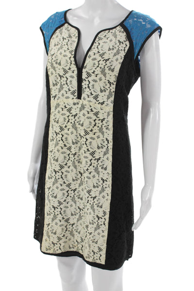 Nanette Lepore Women Sheath Floral V Neck Knee Length Black Dress Size 12