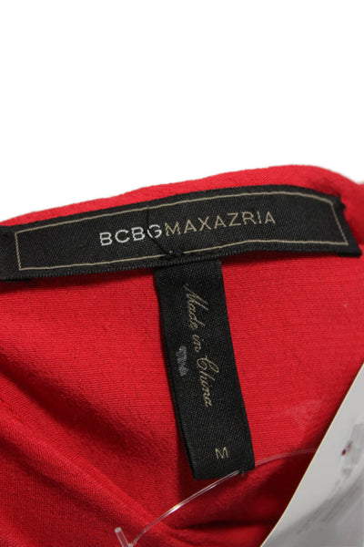 BCBGMAXAZRIA Womens Red V-Neck Long Sleeve Shift Dress Viscose Button Size M