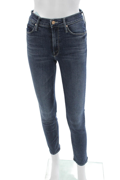 Mother Womens Blue High Rise Skinny Jeans Cotton Blend Button Size 25