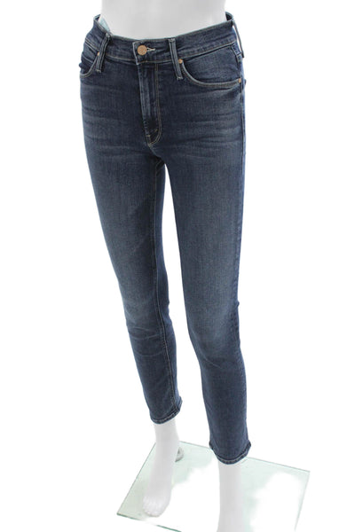 Mother Womens Blue High Rise Skinny Jeans Cotton Blend Button Size 25
