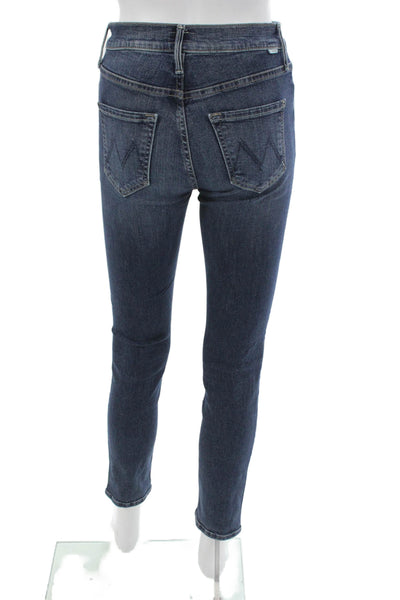 Mother Womens Blue High Rise Skinny Jeans Cotton Blend Button Size 25