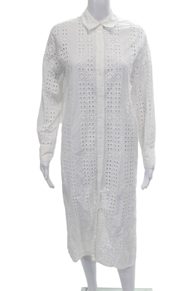 Zara Womens Collared Long Sleeve Cotton Shirt Dress White Button Size XS