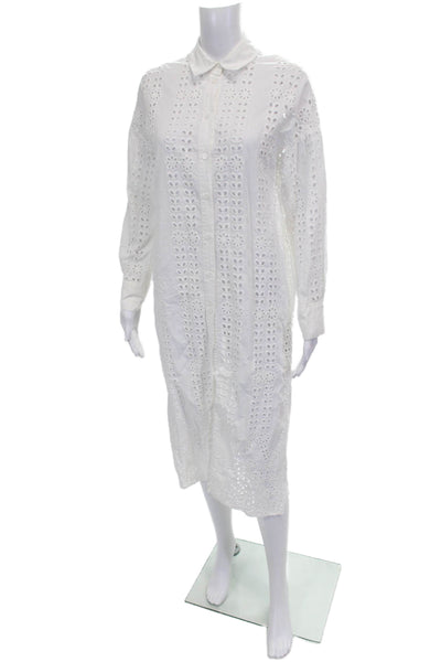Zara Womens Collared Long Sleeve Cotton Shirt Dress White Button Size XS