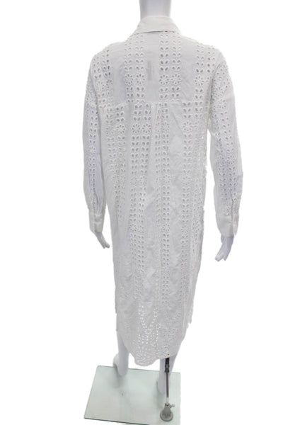 Zara Womens Collared Long Sleeve Cotton Shirt Dress White Button Size XS
