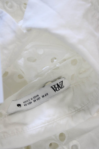 Zara Womens Collared Long Sleeve Cotton Shirt Dress White Button Size XS
