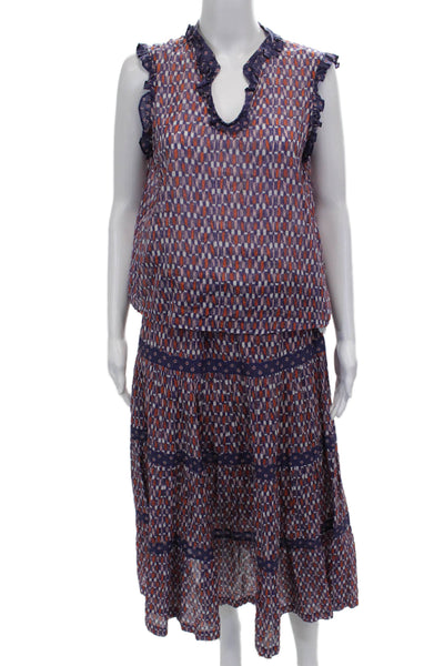 Warm Womens Multicolor Geometric Cotton V-Neck Sleeveless Long Dress Size 2