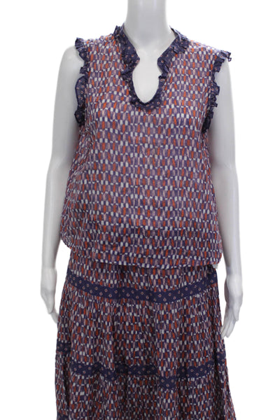 Warm Womens Multicolor Geometric Cotton V-Neck Sleeveless Long Dress Size 2