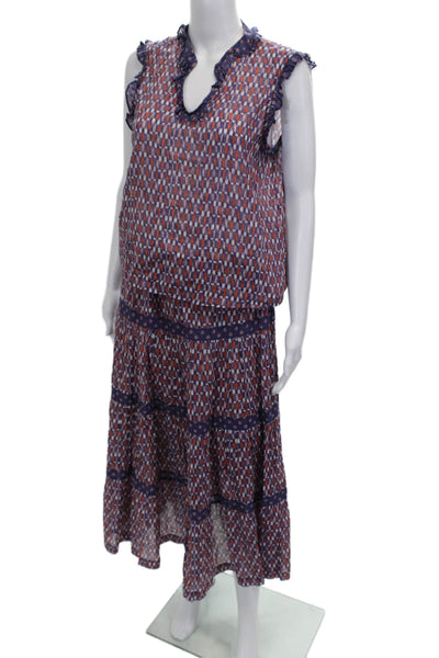 Warm Womens Multicolor Geometric Cotton V-Neck Sleeveless Long Dress Size 2