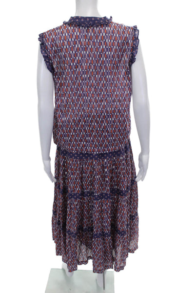 Warm Womens Multicolor Geometric Cotton V-Neck Sleeveless Long Dress Size 2
