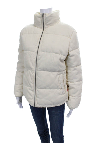 Levi Strauss & Co Women Puffer Jacket Ivory Cotton Zip Long Sleeve Size M