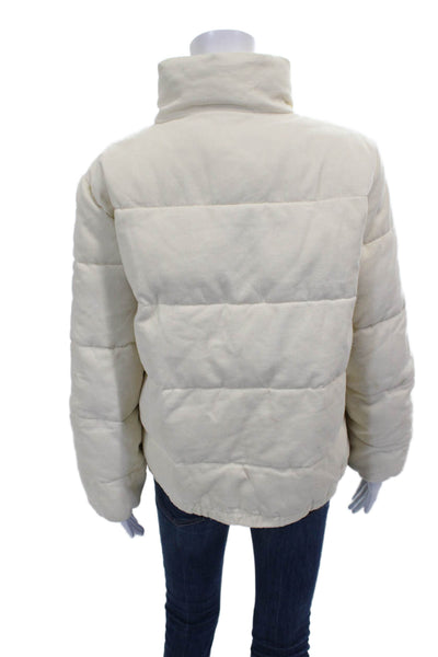 Levi Strauss & Co Women Puffer Jacket Ivory Cotton Zip Long Sleeve Size M