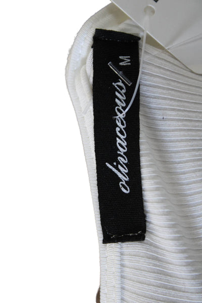 Olivaceous Women Cropped Cotton Long Sleeve T-Shirt White Round Neck Size M