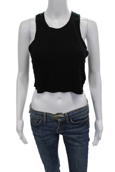 Cotton Citizen Womens Cropped Sleeveless Tank Black Cotton Round Neck Size L