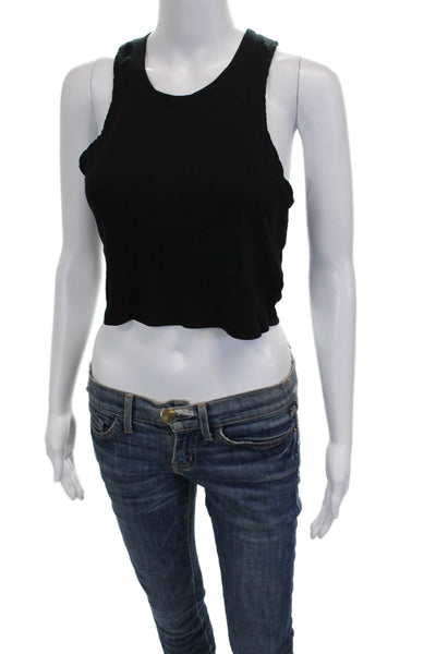 Cotton Citizen Womens Cropped Sleeveless Tank Black Cotton Round Neck Size L