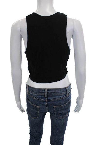 Cotton Citizen Womens Cropped Sleeveless Tank Black Cotton Round Neck Size L