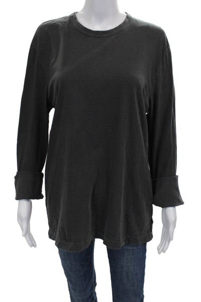 James Perse Women Basic Cotton Crew Neck Long Sleeve T-Shirt Gray Size 2