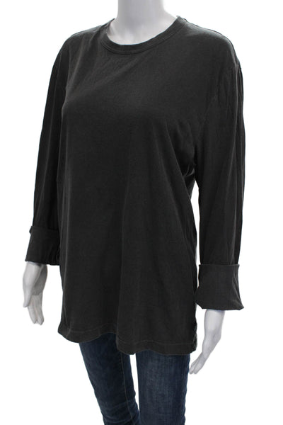 James Perse Women Basic Cotton Crew Neck Long Sleeve T-Shirt Gray Size 2