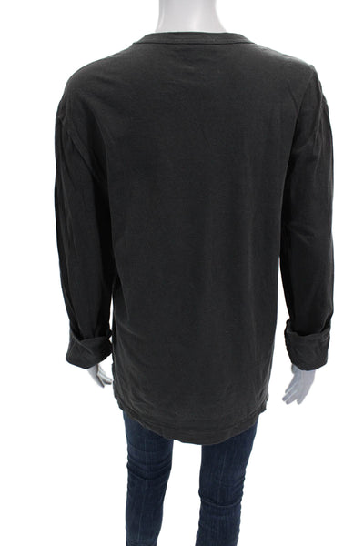 James Perse Women Basic Cotton Crew Neck Long Sleeve T-Shirt Gray Size 2