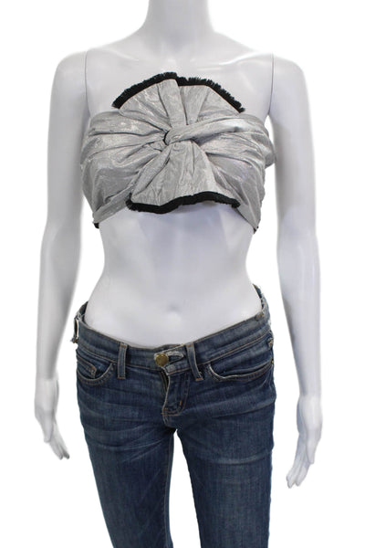 Azulu Women Cropped Tank Silver Viscose Sweetheart Neckline Sleeveless Size M