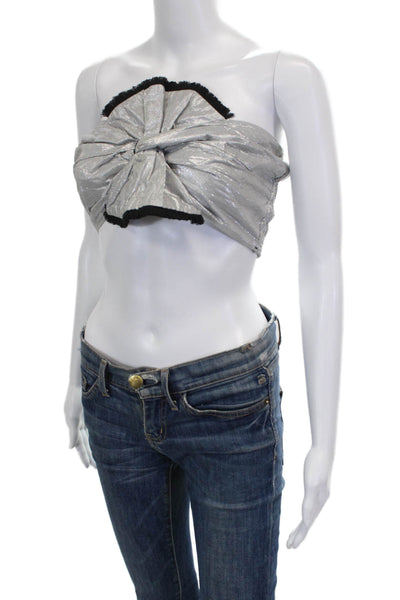 Azulu Women Cropped Tank Silver Viscose Sweetheart Neckline Sleeveless Size M