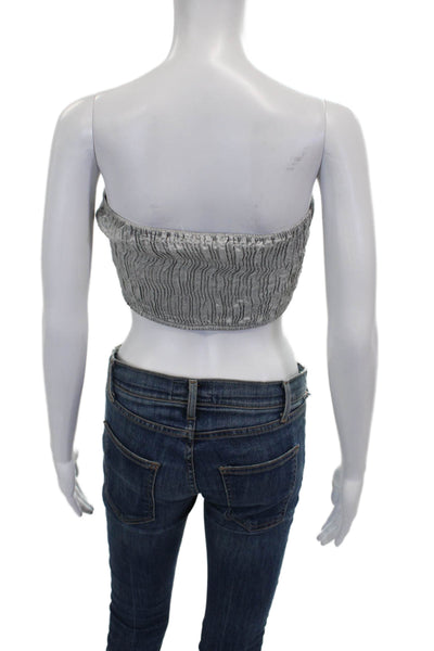 Azulu Women Cropped Tank Silver Viscose Sweetheart Neckline Sleeveless Size M
