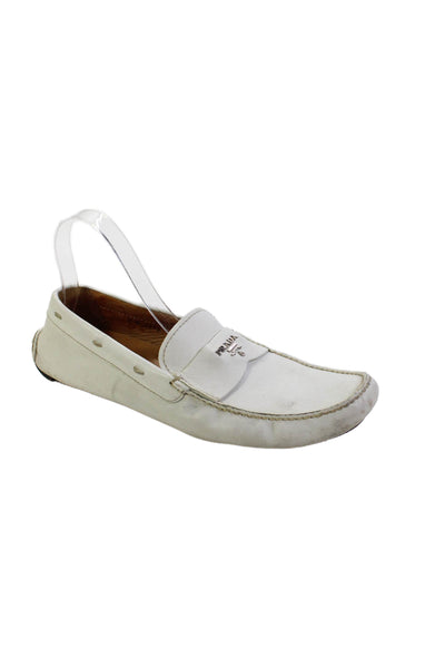 Prada Womens Leather Slip On Loafers White Size 9.5