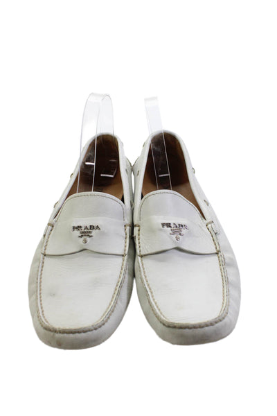 Prada Womens Leather Slip On Loafers White Size 9.5