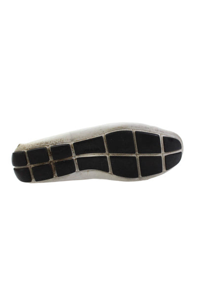 Prada Womens Leather Slip On Loafers White Size 9.5