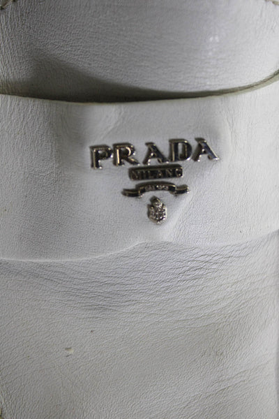Prada Womens Leather Slip On Loafers White Size 9.5