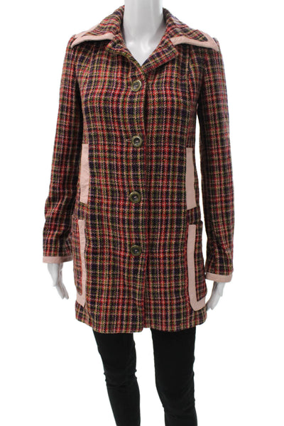 D&G Dolce & Gabbana Womens Multicolor Plaid Cotton Overcoat Button Size 40