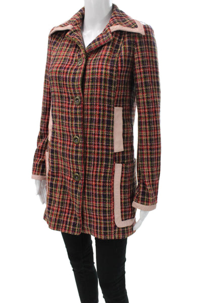 D&G Dolce & Gabbana Womens Multicolor Plaid Cotton Overcoat Button Size 40