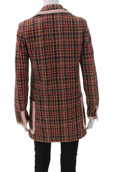 D&G Dolce & Gabbana Womens Multicolor Plaid Cotton Overcoat Button Size 40