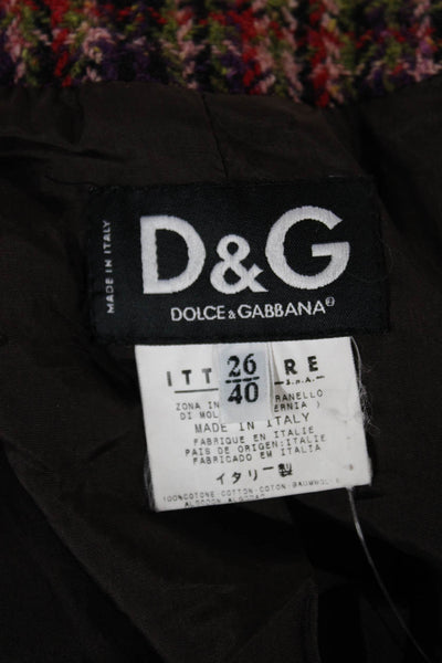D&G Dolce & Gabbana Womens Multicolor Plaid Cotton Overcoat Button Size 40