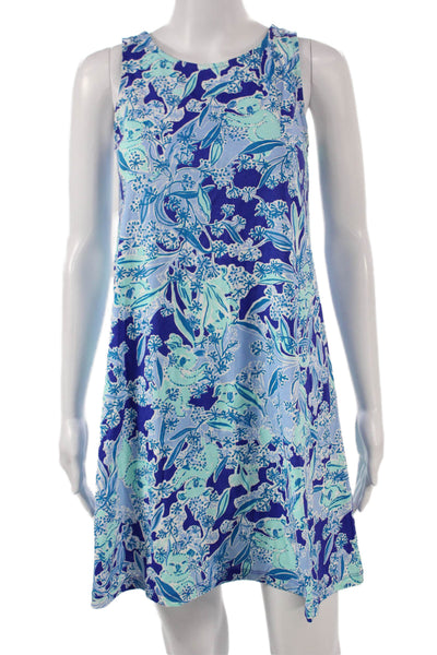 Lilly Pulitzer Women Blue Floral Pima Cotton Shift Dress Sleeveless Size XS
