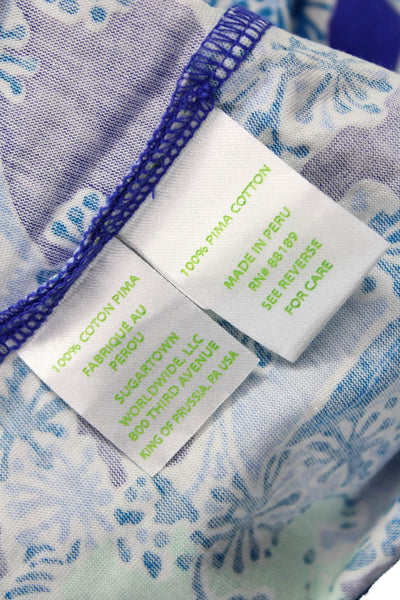Lilly Pulitzer Women Blue Floral Pima Cotton Shift Dress Sleeveless Size XS