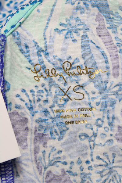 Lilly Pulitzer Women Blue Floral Pima Cotton Shift Dress Sleeveless Size XS