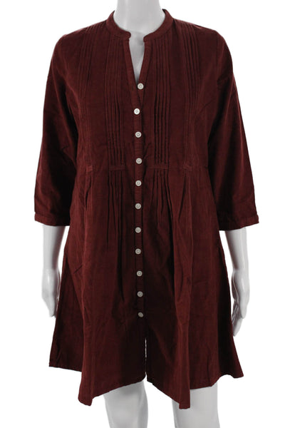 Madison Mathews Womens Shirt Dress Red Cotton Button 3/4 Sleeve Knee Size S