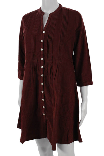 Madison Mathews Womens Shirt Dress Red Cotton Button 3/4 Sleeve Knee Size S