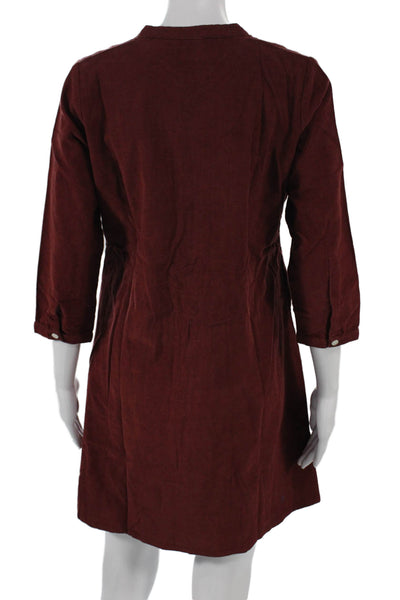 Madison Mathews Womens Shirt Dress Red Cotton Button 3/4 Sleeve Knee Size S