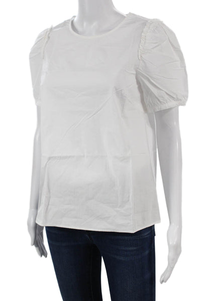 J Crew Womens Basic Cotton Blouse White Round Neck Short Sleeve Button Size XS