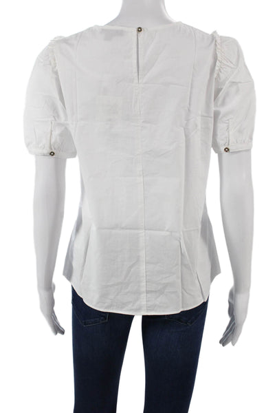 J Crew Womens Basic Cotton Blouse White Round Neck Short Sleeve Button Size XS