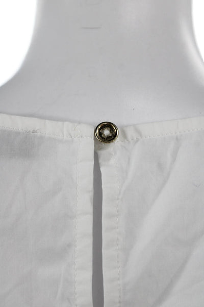 J Crew Womens Basic Cotton Blouse White Round Neck Short Sleeve Button Size XS