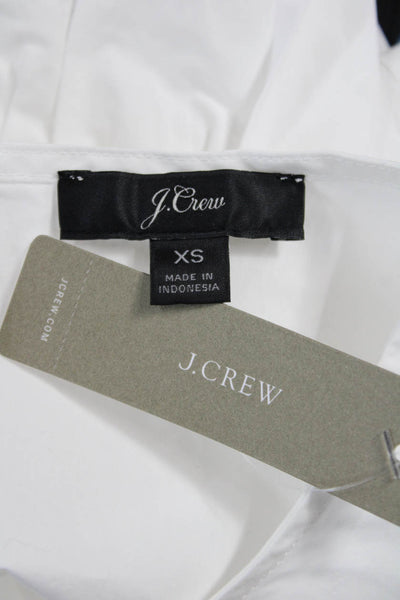 J Crew Womens Basic Cotton Blouse White Round Neck Short Sleeve Button Size XS