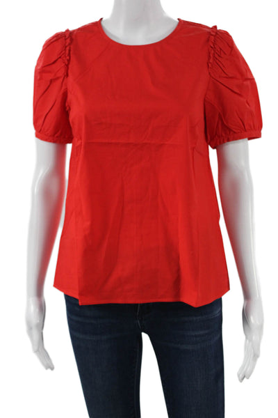 J Crew Womens Basic Cotton Round Neck Short Sleeve Blouse Red Size XS