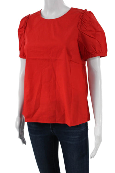 J Crew Womens Basic Cotton Round Neck Short Sleeve Blouse Red Size XS