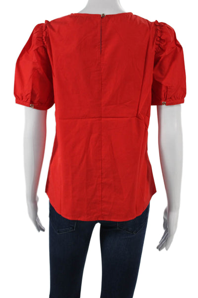 J Crew Womens Basic Cotton Round Neck Short Sleeve Blouse Red Size XS