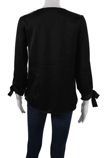 CeCe Womens Basic V-Neck 3/4 Sleeve Black Polyester Blouse Size XS